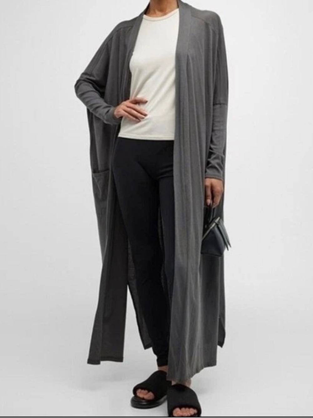 Lunya Organic Pima Cotton Long Maxi Cardigan Grey Size O/S